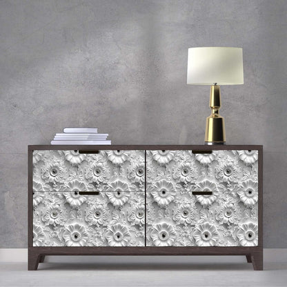 Grey White Floral Peel and Stick Wallpaper Modern Removable Self Adhesive Vinyl Contact Wall Paper with Printed 3D Visual Effect Flowers for Bedroom Bathroom Living Room 17.7" X 70.8"