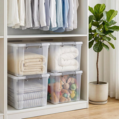 Citylife 57 QT Plastic Storage Bins with Double-Opening Lids, Storage Containers for Organizing, Large Clear Storage Box for Closet, Blankets, 2 Packs