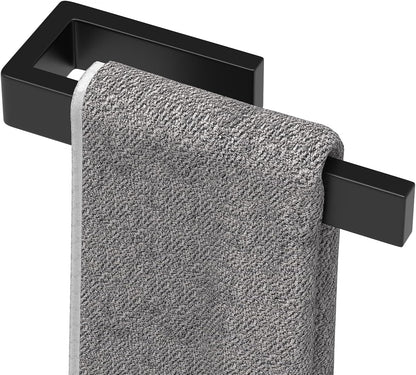 HUFEEOH 2 Pack Adhesive Hand Towel Holder, Kitchen Towel Rack Towel Bars Wall Mounted, Stainless Steel Bath Towel Hanger for Bathroom Hotel Kitchen (White, 8 Inch(2PC))