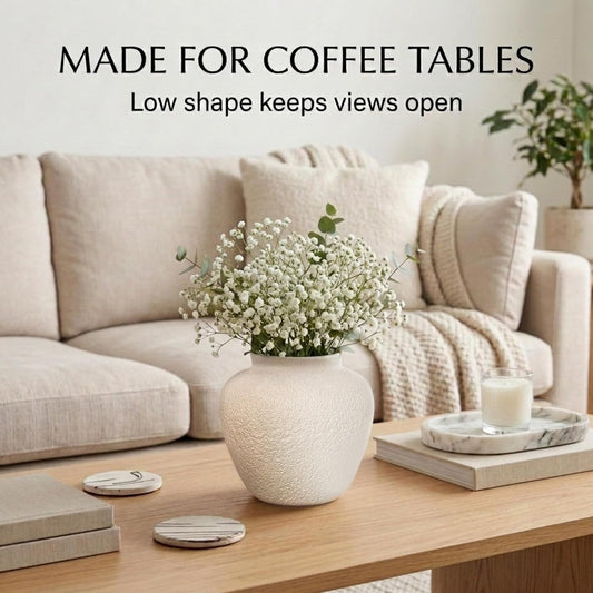 5.9" Small White Round Ceramic Vase, Coffee Table Shelf Decor
