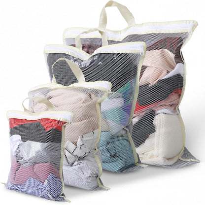 Tyqour 4PCS Mesh Laundry Bags for Washing Machine Hanging Laundry Hamper Delicates Laundry Bag with Handles (S/M/L/XL) Zipper Opening Wash Bag for Coat Sweater Lingerie Sock Sheet