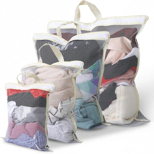 Tyqour 4PCS Mesh Laundry Bags for Washing Machine Hanging Laundry Hamper Delicates Laundry Bag with Handles (S/M/L/XL) Zipper Opening Wash Bag for Coat Sweater Lingerie Sock Sheet