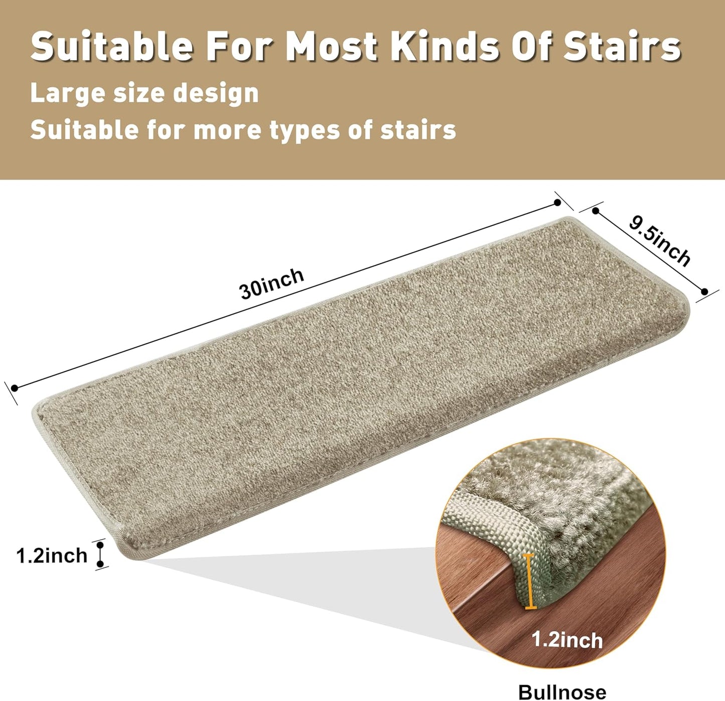 PURE ERA Carpet Stair Treads Tape Free Non Slip Indoor Stair Carpet Stair Protectors Pet-Friendly Non-Slip Skid Resistant Washable Reusable 8" x 30"(2 Pieces,Black)