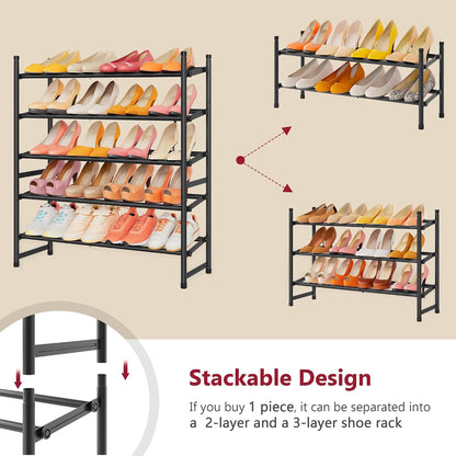 Tajsoon Expandable Shoe Rack for Closet 3 Tier, 28“-41“Adjustable & Stackable Shoe Shelf Storage, Metal Shoe Rack Organizer for Front Door Entrance, Closet, Garage, Entryway, Black