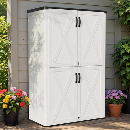 Greesum Outdoor Storage Cabinet, 26 CUFT Deck Box Without Shelves, Waterproof Plastic Storage Shed for Patio Cushions, Gardening Tools, Lockable and Sidehandles, UV Resistant, Beige