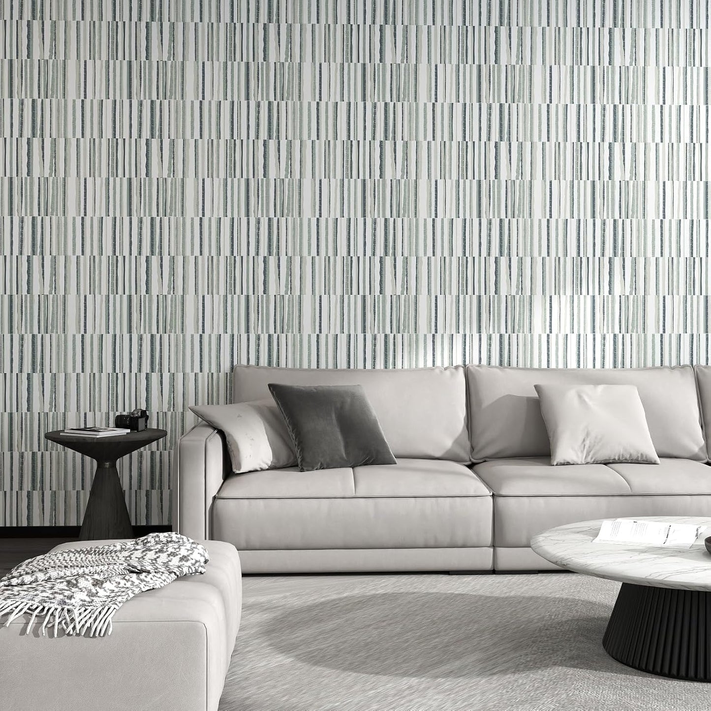 Modern Peel and Stick Wallpaper 17.3" x 80" White Wall Paper Peel and Stick Boho Birch-Twig Stripe Contact Paper Removable Self Adhesive Wallpaper for Bathroom Bedroom Shelf Cabinet Decor Vinyl