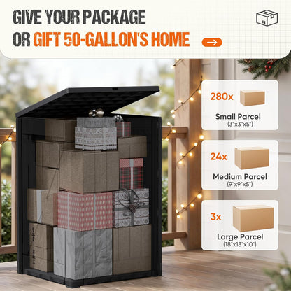 Flamaker Resin Deck Box 120 Gallon Waterproof Large Outdoor Indoor Storage Box Imitation Wood Resin for Patio Furniture Garden Tools and Pool (Black)