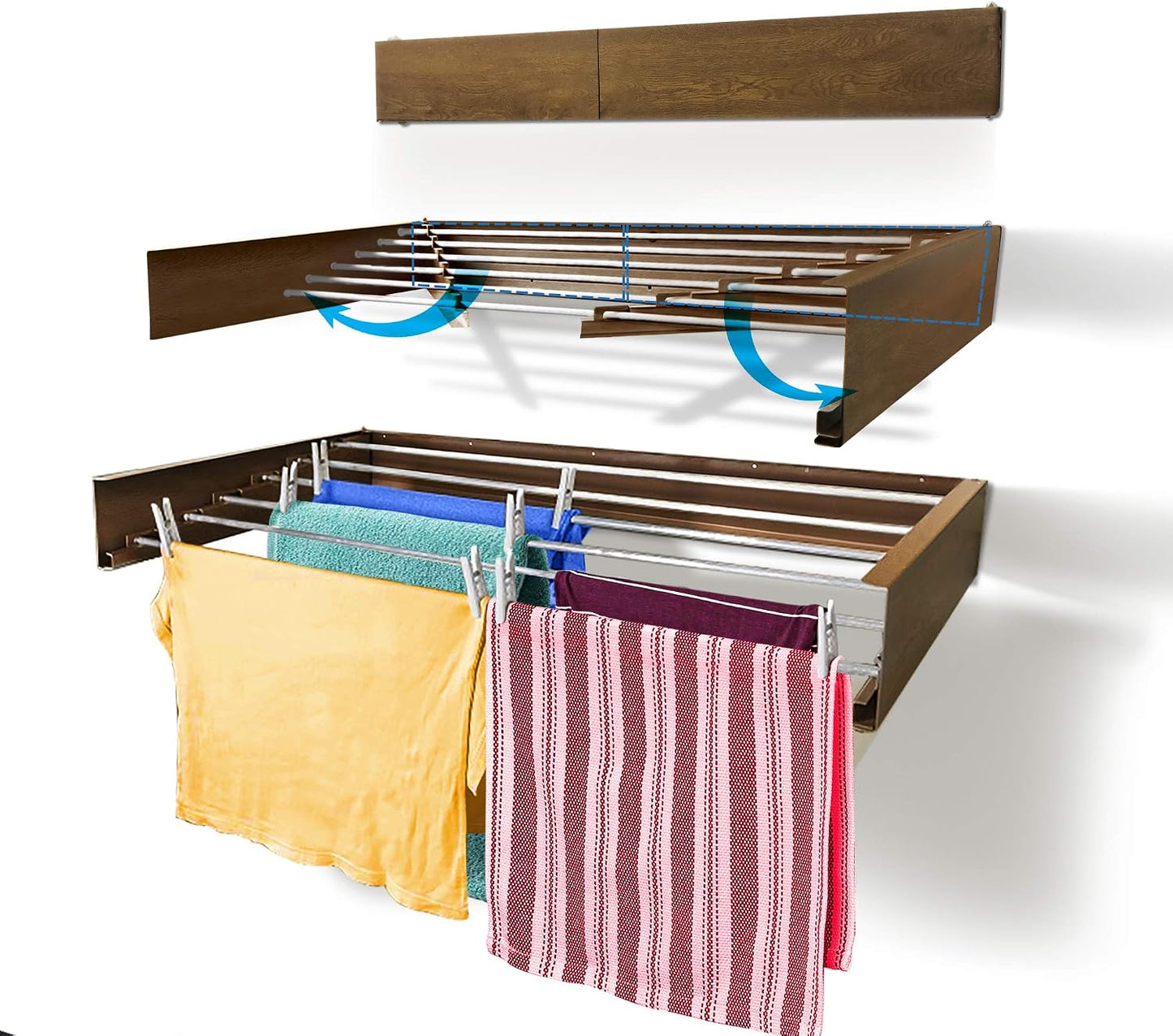 Step Up Laundry Drying Rack (28-INCH White), Wall Mounted, Retractable Clothes Drying Rack, 40lbs Capacity, 11.6 Linear Ft, with Wall Template and Long Screwdriver Bit