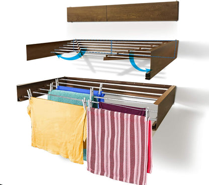 Step Up Laundry Drying Rack (28-INCH White), Wall Mounted, Retractable Clothes Drying Rack, 40lbs Capacity, 11.6 Linear Ft, with Wall Template and Long Screwdriver Bit