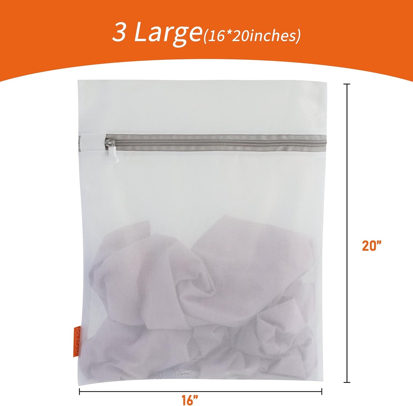 Polecasa Mesh Laundry Bags 3 Pack (Large, Medium, Small) | Durable Zipper, For Delicates, Lingerie, Bras, Underwear, Protect Garments in Washing Machine