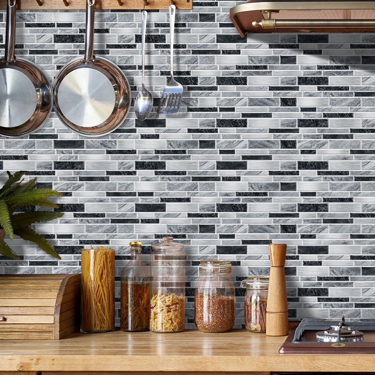 36 Sheets of Self Adhesive Marble Tile Wall Tiles Vinyl Sticker | 9.68 x 4.72in Water Resistant, Easy to Stick and Peel off, Suitable for DIY Decoration on Ceilings and Walls (Black)