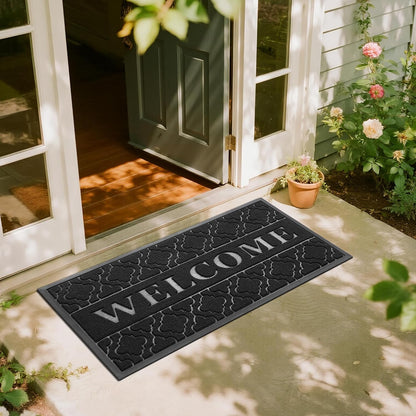 Yimobra Welcome Mat Outdoor Indoor, All-Weather Waterproof Front Door Mat Outside Entrance, Non-Slip Low Profile Porch Patio Doormat, 29.5x17, Black