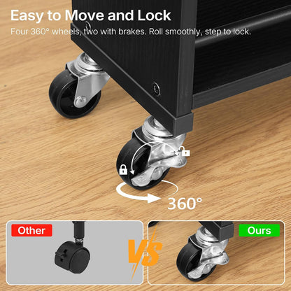 YATINEY 6 Tier Slim Storage Cart, Rolling Utility Cart with 360° Lockable Casters, Handle and 6 Hooks, Space Saving Organizer for Kitchen, Bathroom, Laundry Room, White BC11WN