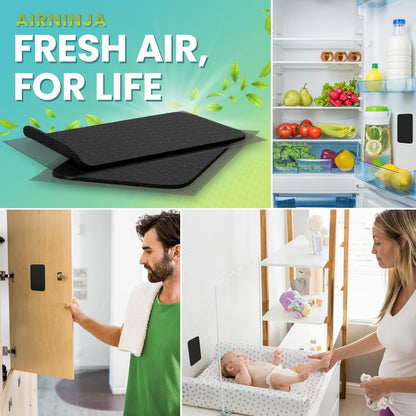 AIRNINJA Fridge Deodorizer - Natural Refrigerator Deodorizer Odor Eliminator - Beats Baking Soda and Bamboo Charcoal Air Purifying Bags - Activated Carbon Odor Absorber for Fridge & Freezer (2 pk)