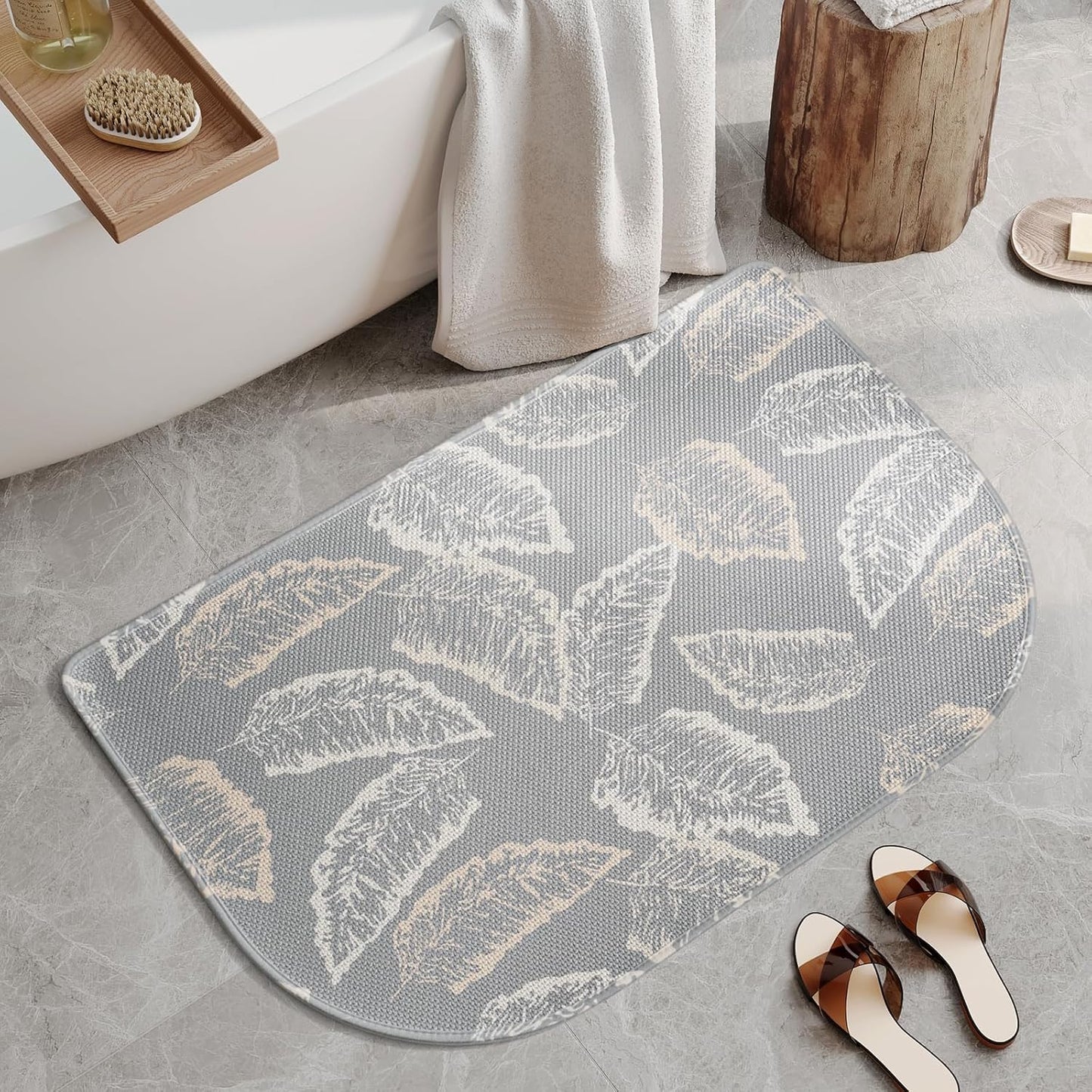 YDKGL Ultra Thin Bathroom Rugs Mat Quick Dry Absorbent Non Slip Bath Mat Bath Mats for Bathtub Mat Bathroom Carpet Fit Under Door Washable Floor Rubber Half Round Bath Rugs Grey 16x24
