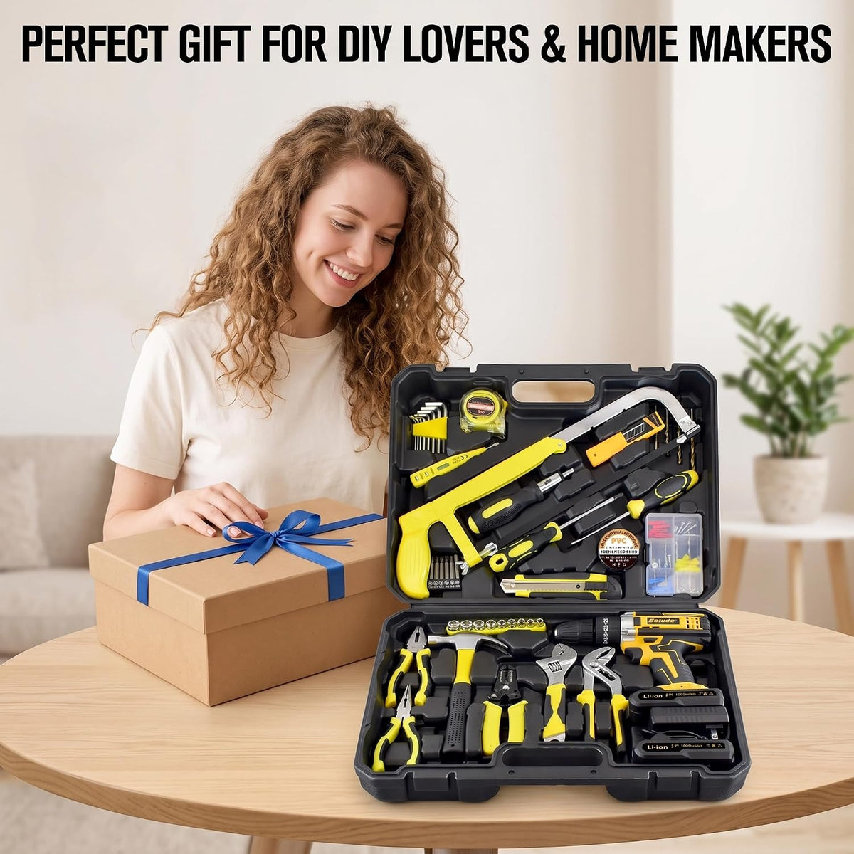 165-Piece Home Tool Kit with Drill,21V Cordless Drill Tool Set with 2 Batteries,Household Tool Kit for Home Repair and DIY Projects