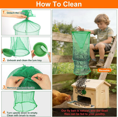 4 Pack Reusable Ranch Fly Trap Hanging, Fly Traps Outdoor Fly Catcher Killer Hunter Cage Control, Farm Horse Stable Fly Trap for Orchard, Barn, Garden