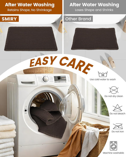 Smiry Waffle Bath Mat 30x20, Extra Soft Absorbent Bathroom Rugs, Non Slip Machine Washable Quick Dry Bath Rugs for Bathroom Floor, Tub, Shower, Home Decor Accessories, Brown