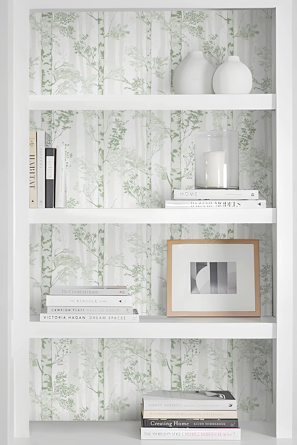 Safiyya Peel and Stick Wallpaper Beige Forest Contact Paper 17.3" x 118" Vintage Tree Wall Paper Renter Friendly Self Adhesive Removable Wallpaper for Bathroom Vinyl Off-White