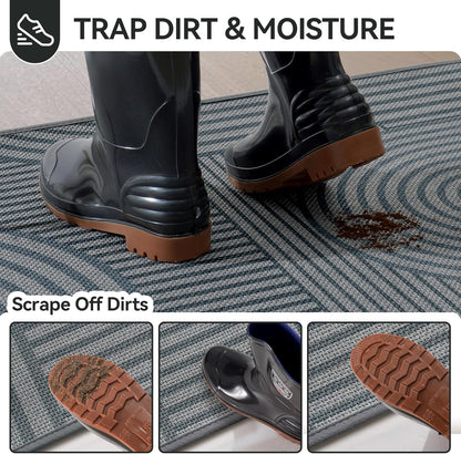 Front Door Mat 17''x30'', Absorbent Dirt Resist Washable Non Slip Low-Profile Indoor Doormat, Easy Clean Welcome Entryway Door Mats, Brown