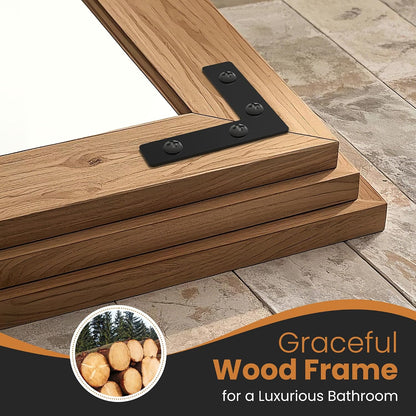 TRAHOME Full Length Mirror with Wooden Frame, 56"X22" Solid Wood Standing Floor Mirror for Farmhouse, Bathroom, Bedroom Decor, Hanging or Leaning Wall-Mounted