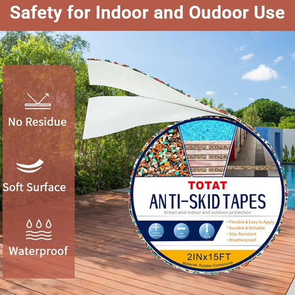 Waterproof Tape for Pools, 4" x15FT Heavy Duty Anti Slip Stair Treads Outdoor Tape Non-Slip Rubber Grip Tape Shower Strips Slip Resistant Tape Traction Tape for Stairs Showers Bathroom Trails
