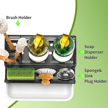 Cisily Stainless Steel Sponge Holder for Kitchen, Sink Caddy Sink Organizer Rack for Kitchen Accessories with Drip Tray, Rustproof and Non-slip, Dish Soap Dispenser Countertop Organizer