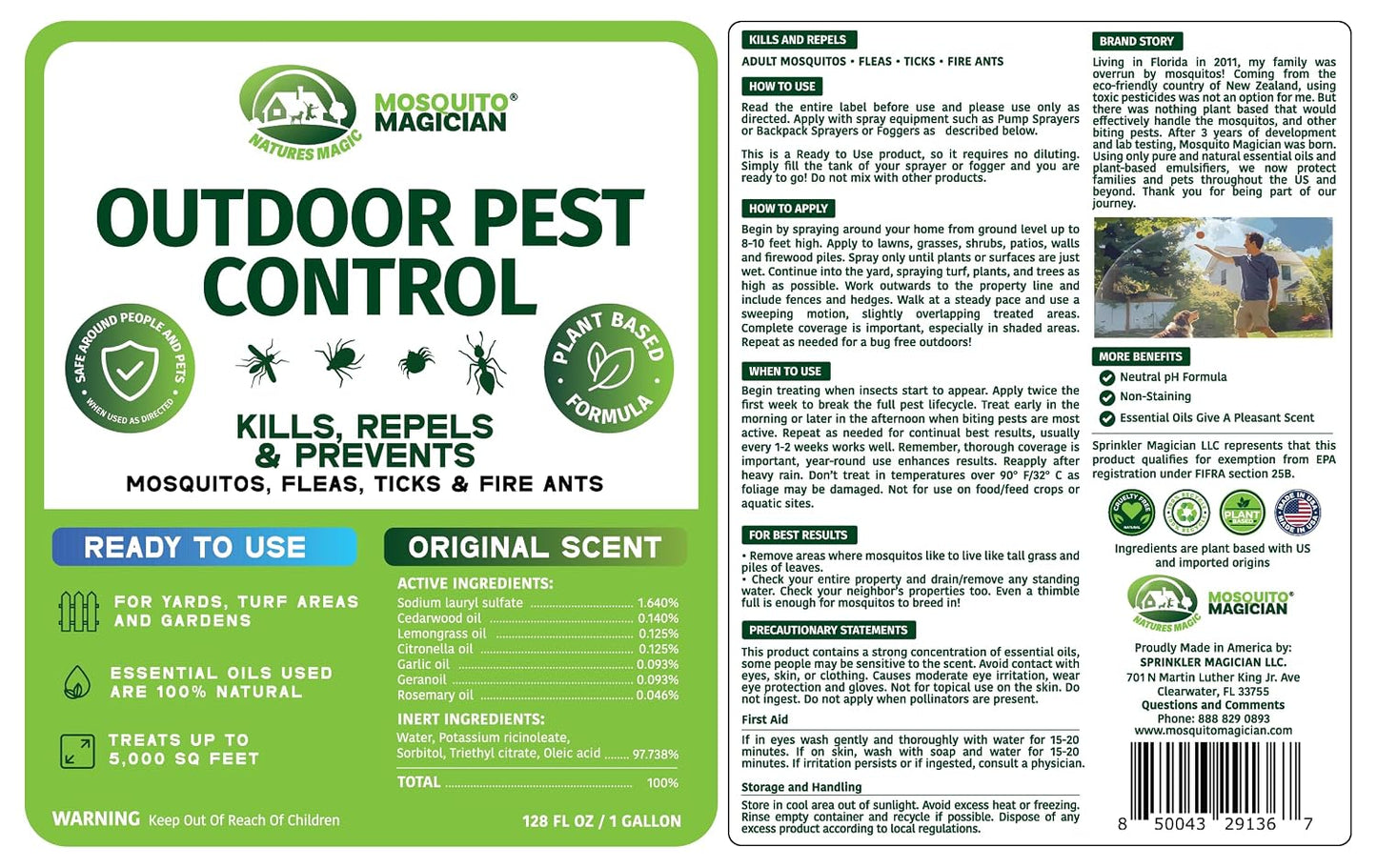 Mosquito Magician Ready-to-Use Mosquito Yard Spray 2 Gal (original scent) – Kills Mosquitoes, Fleas & Fire Ants, Repels & Prevents Ticks – Essential Oil Formula for Sprayers, Foggers & Misting Systems