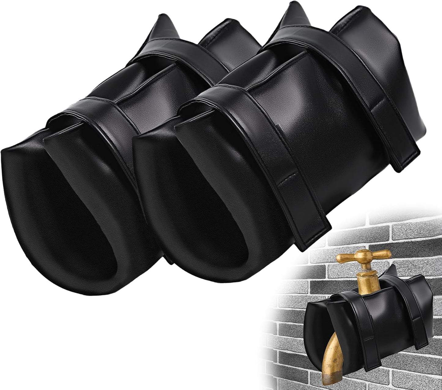 Outdoor Faucet Covers for Winter,7.28" W x 10.35" H Faucet Covers with 420D Waterproof Oxford Fabric, Reflective Strips (Black, 2 Pcs)