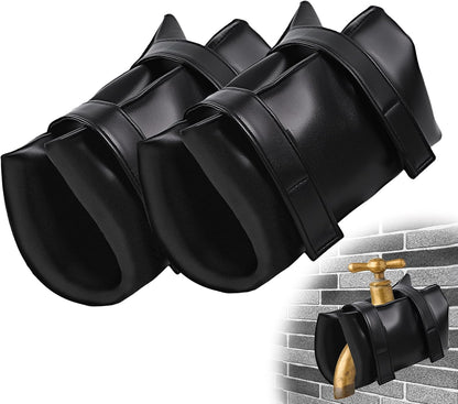 Outdoor Faucet Covers for Winter,7.28" W x 10.35" H Faucet Covers with 420D Waterproof Oxford Fabric, Reflective Strips (Black, 2 Pcs)