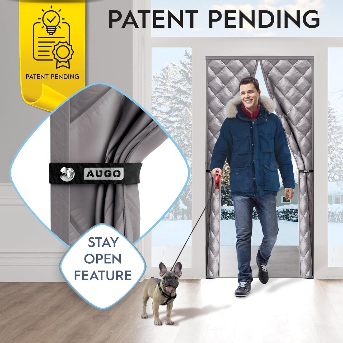 AUGO Heavy Duty Magnetic Screen Door – Fiberglass Pet Resistant Mesh, Self Sealing Hands Free Magnetic Closure, Tear Resistant Door Screen Keeps Bugs Out, Patent Pending Keep Open Feature – 38” x 83”
