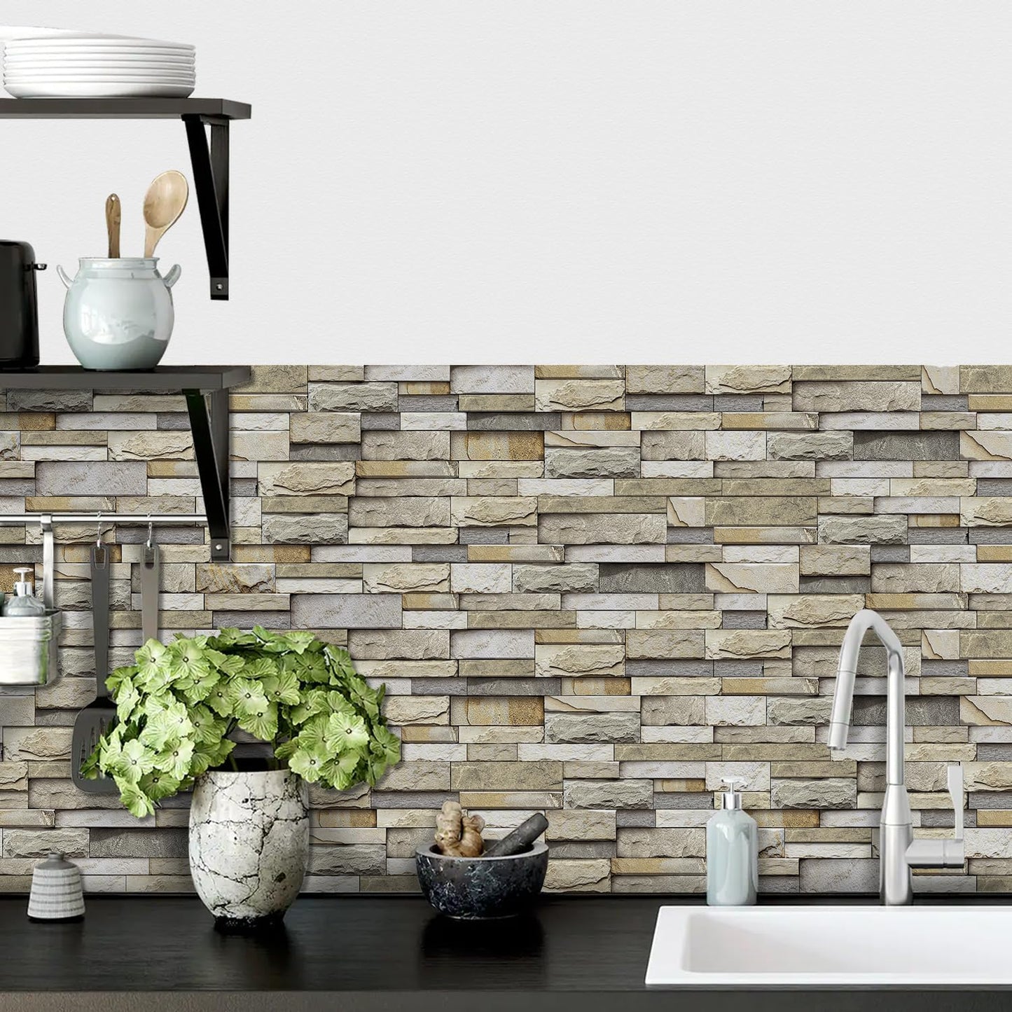 36 Sheets of Self Adhesive Marble Tile Wall Tiles Vinyl Sticker | 9.68 x 4.72in Water Resistant, Easy to Stick and Peel off, Suitable for DIY Decoration on Ceilings and Walls (Black)