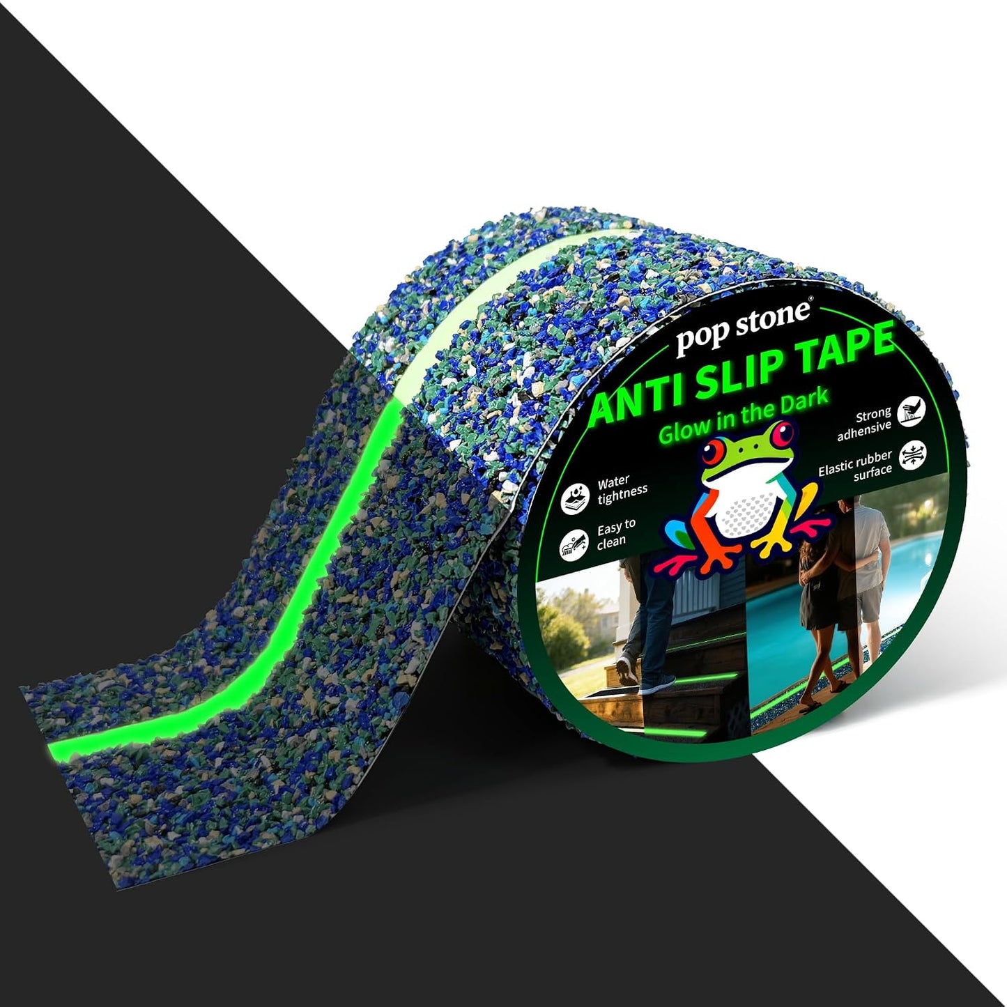Waterproof Anti-Slip Traction Tape | 2" x16.5 FT | Heavy-Duty EPDM Rubber, Strong Grip & Barefoot Gentle | Indoor & Outdoor Solution: Poolside, Bath, Ramps, Stairs, Board Steps