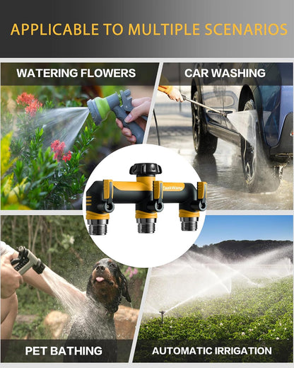 Garden Hose Splitter 2 Way, Heavy Duty Water Hose Spigot Bib Splitter, Outdoor Faucet Splitter with Shutoff Valve, T Adapter Connector with 3/4 - Inch GHT Thread (Grey)