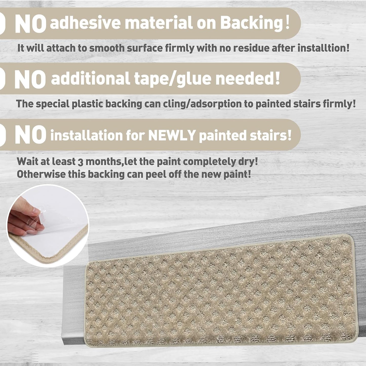 PURE ERA Carpet Stair Treads Tape Free Non Slip Indoor Stair Carpet Stair Protectors Pet-Friendly Non-Slip Skid Resistant Washable Reusable 8" x 30"(2 Pieces,Black)