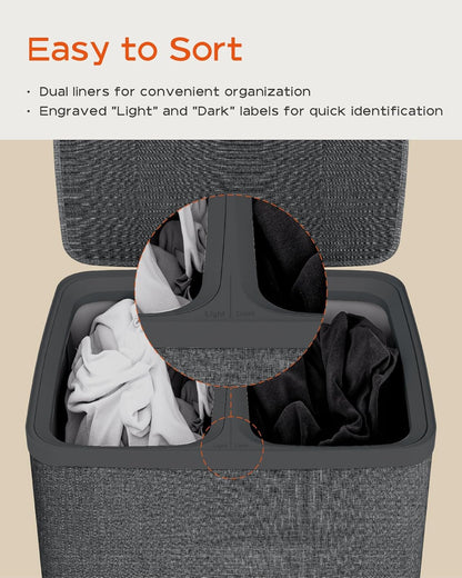 CASAMAYA Laundry Basket with Lid, Laundry Hamper 3 Section, 190L collapsible Laundry Organizer, Easy Assembly, with Handles and Removable Liners, 25.2 x 15.7 x 29.5 Inches, Beige JSP904M