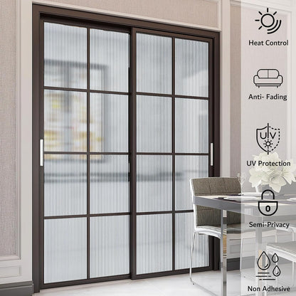 VELIMAX Reeded Glass Window Film, Window Privacy Film, Frosted Window Vinyl, 3D Decorative Decals Non Adhesive for Bathroom Living Room 17.7x78.7 inches