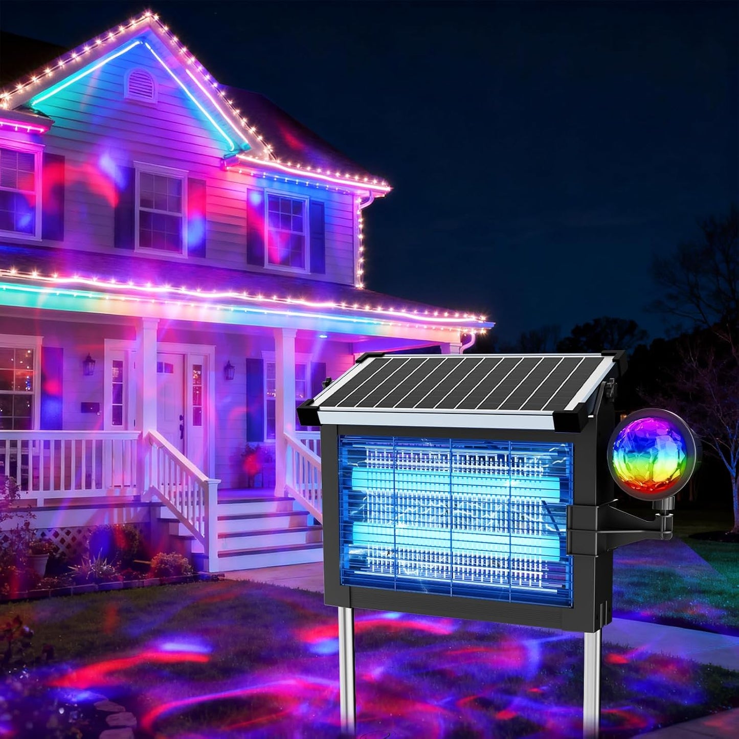 OnBeam Solar Bug Zapper Outdoor, 4500V Mosquito Zapper Fly Trap for Patio | 10W Solar Panel, IPX5 Waterproof, Auto Mode, Solar Powered, USB C Charging, Electric Rechargeable Mosquito Killer for Garden