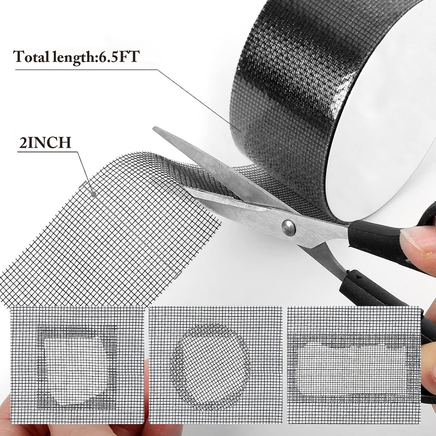 Tough & Long-Lasting Window Screen Repair Tape - Instant Patch for Rips and Holes, Self-Adhesive Fiberglass Mesh, Easy Application on Windows, Doors and Screens (2 Inch Width,6.5Ft Length)