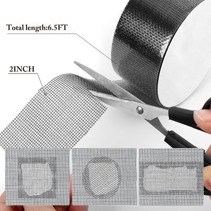 Tough & Long-Lasting Window Screen Repair Tape - Instant Patch for Rips and Holes, Self-Adhesive Fiberglass Mesh, Easy Application on Windows, Doors and Screens (2 Inch Width,6.5Ft Length)