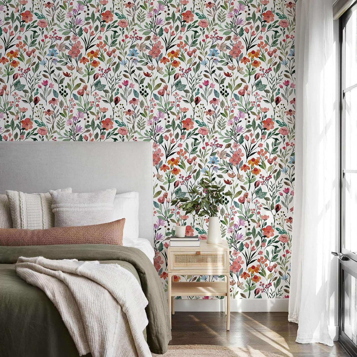 Simon&Siff Floral Peel and Stick Wallpaper, 17.3" x 120" Self Adhesive Wallpaper Boho Flower Kitchen Cabinets Furniture Decorative Renter Friendly Wall Paper