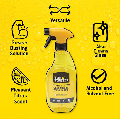 Tub O' Towels Heavy Duty Cleaner and Degreaser Spray Helps in Removing Oil Tar Paint Dirt Caulk Grease Grime Gunk Epoxies, Industrial Strength, Home & Auto, Made In USA, Citrus Scent, 24oz, 2-Pack