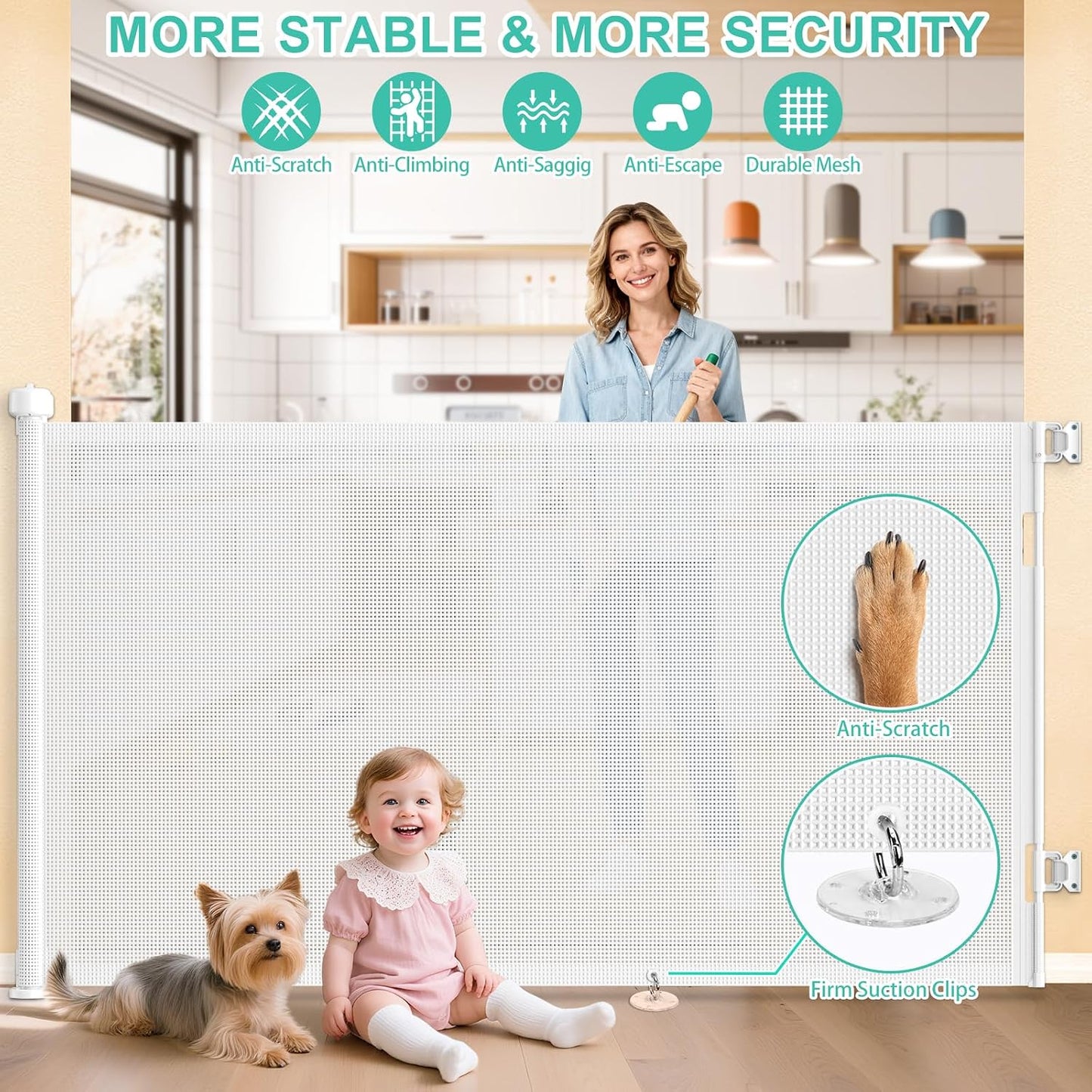 71 inch Retractable Baby Gates, EZIGO Extra Wide Baby Gate for Large Opening Extra Long Mesh Gate for Kids or Pet Dog Gate Child Safety Gate for Stairs Hallways Doorway Indoor Outdoor, Gray