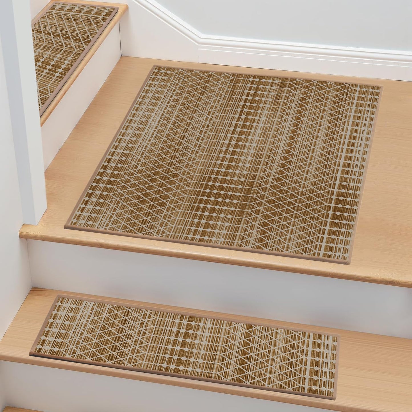 Non-Slip Carpet Stair Treads 15PCS, 8"x30" Peel and Stick Stair Runner for Wooden Steps Indoor, Washable Reusable Adhesive Backing, Pet-Friendly Safety Mats for Kids, Elders, Dogs