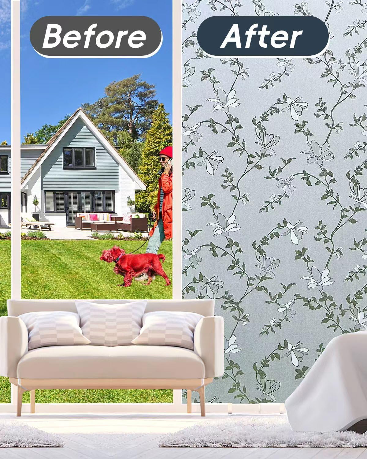 Frosted Glass Window Privacy Film Decorative with Tools, 2 Way Frosting Privacy Film for Glass Door, Static Cling Tint for Home Anti-UV, Covering Clings 23.6" by 77"