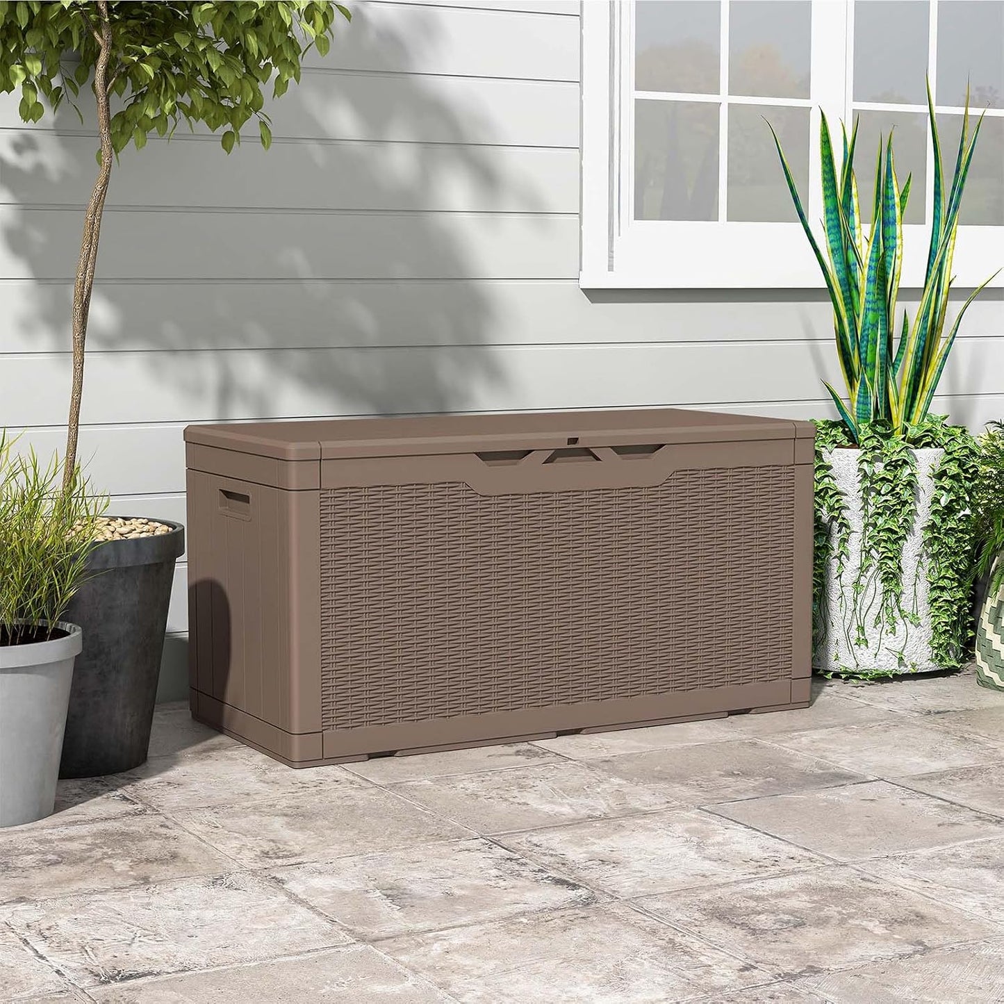 Patiowell 100 Gallon Resin Deck Box, Waterproof Large Outdoor Storage Box for Patio Furniture and Garden Tools, Black