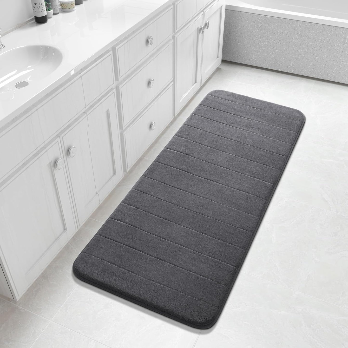 Yimobra Memory Foam Bath Mat, Super Soft Absorbent Bathroom Rug Non Slip, Quick Dry, Machine Washable Floor Carpet for Tub Shower, Home Decor Accessories, 24x17, Grey