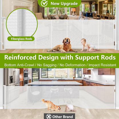 Newly Enhanced - 42" Tall × 120" Extra Wide Retractable Baby Gate Keeps Pets from Getting Under Tall Dog Gate, Indoor/Outdoor Baby Gates for Dogs, Retractable Dog Gate for Large Openings, White