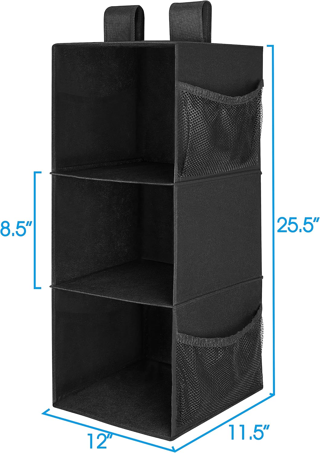 MAX Houser 3 Tier Shelf Hanging Closet Organizer, Space Saver,Closet Hanging Shelf with 2 Sturdy Hooks for Storage, Foldable (Grey)