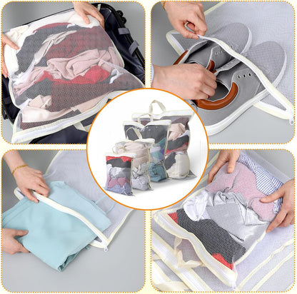 Tyqour 4PCS Mesh Laundry Bags for Washing Machine Hanging Laundry Hamper Delicates Laundry Bag with Handles (S/M/L/XL) Zipper Opening Wash Bag for Coat Sweater Lingerie Sock Sheet